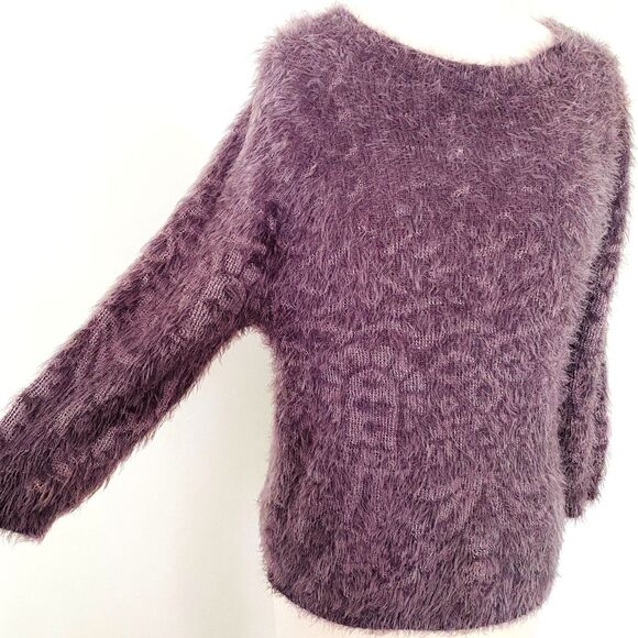 NWT Nine West Fuzzy Soft Brushed Knit Purple Pullover Fluffy Sweater Sz M - Picture 10 of 12
